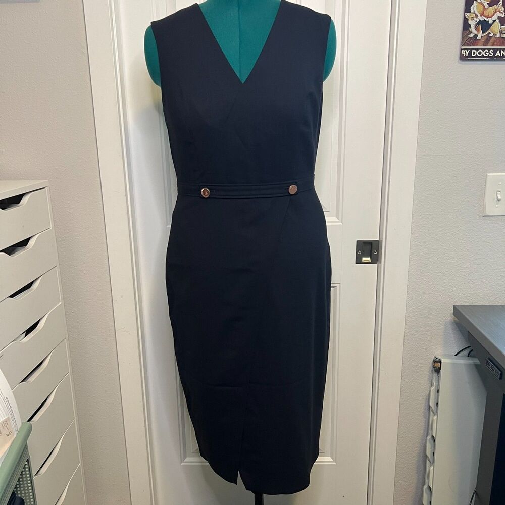 Ted Baker Cerisad Navy Faux-Wrap Dress Sz 4  US10